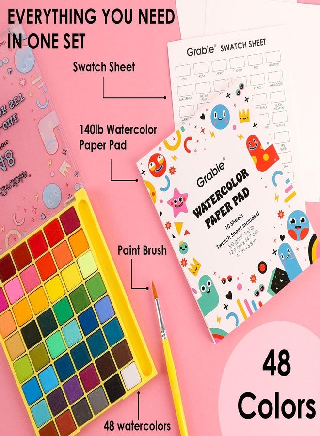 Grabie Mini Watercolor Set, 48 Colors with Brush, Paper Pad and Swatch Sheet, Travel Watercolors Painting Kit for Beginners - Image 2